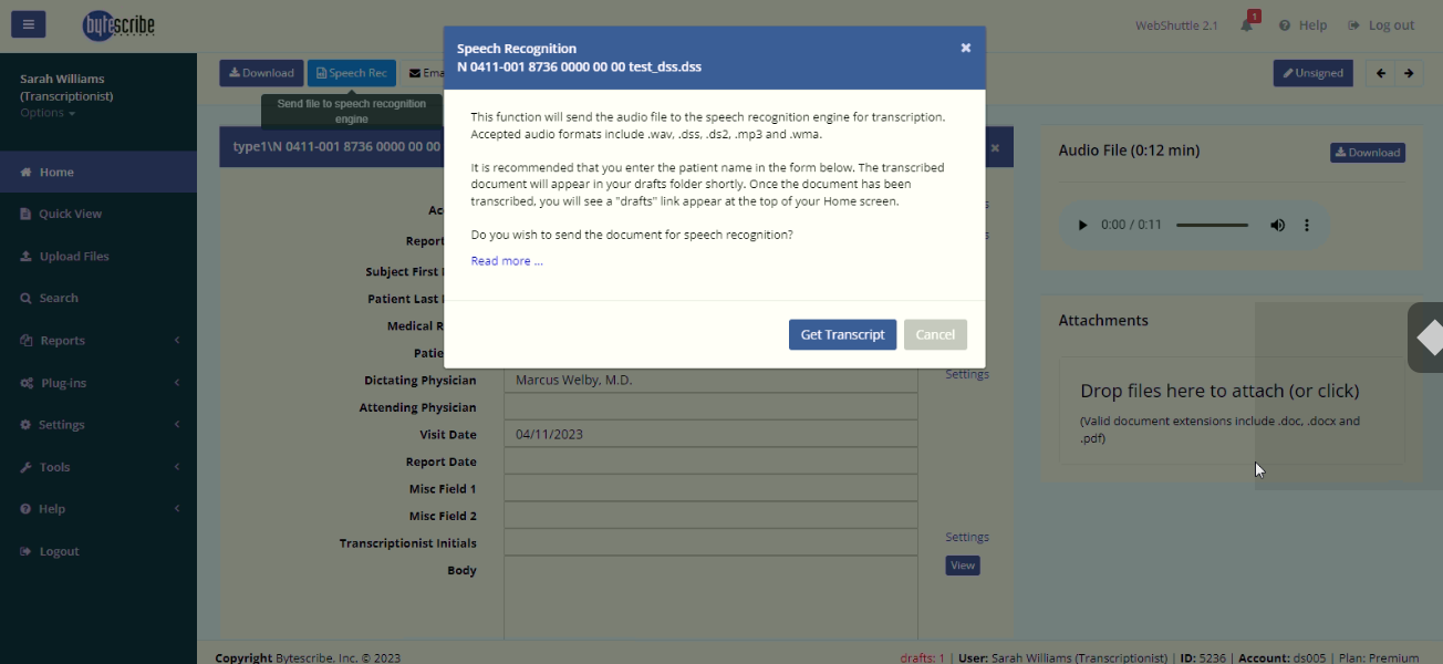 Speech Recognition Dialog